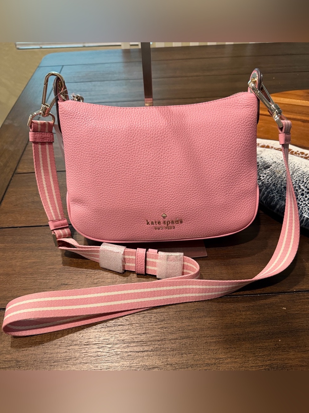 Kate Spade ♠️ NWT Pink Pebbled Leather Crossbody Bag with Striped Strap
